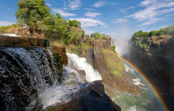 Картинка природа, водопад, радуга, Виктория, Южная Африка, Замбия и Зимбабве