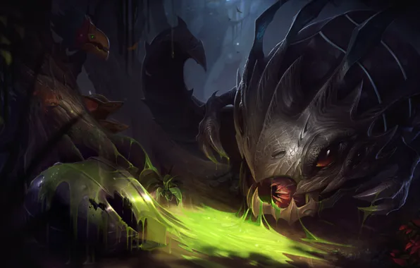 Лес, животные, фэнтези, League of Legends, Riot Games, Alex Flores, Kog'Maw