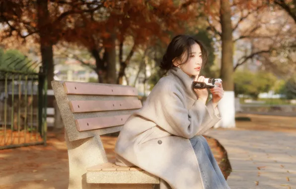 Beautiful, Asian, Model, Tree, Camera, Woman, Cute, Jacket