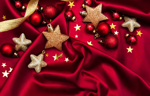 Украшения, шары, шелк, Новый Год, Рождество, red, christmas, balls