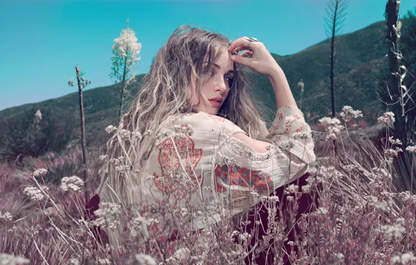 Картинка поле, лето, взгляд, девушка, платье, Zella Day