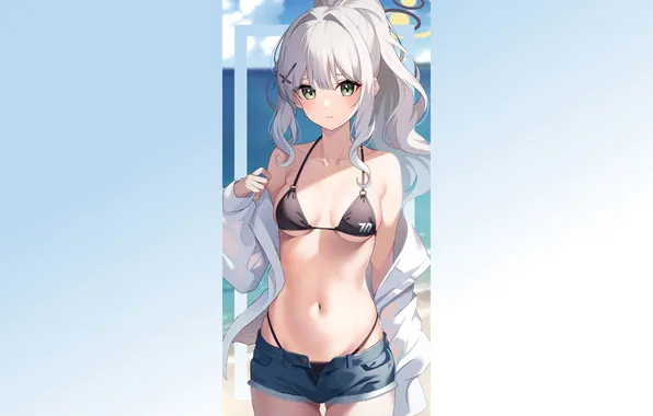 Girl, beach, ocean, anime, pretty, babe, cute, bikini
