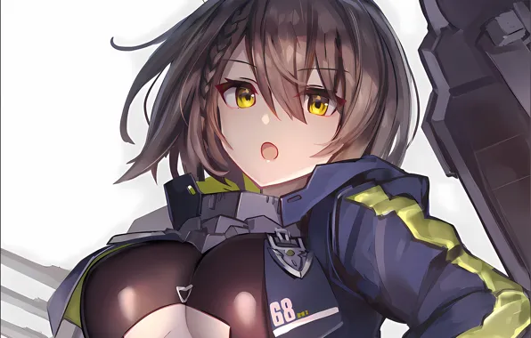 Girl, sexy, cleavage, brown hair, boobs, anime, beautiful, short hair