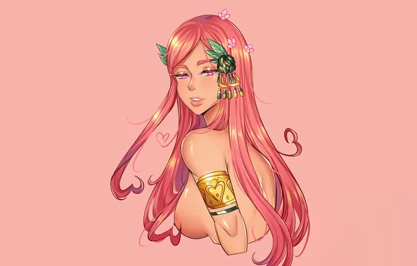 Girl, sexy, pink hair, long hair, breast, anime, beautiful, pretty
