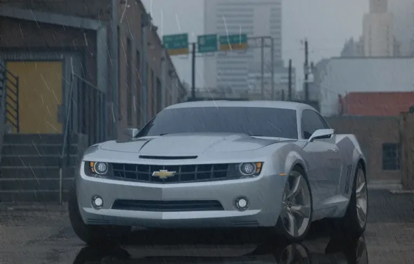 City, camaro, rain