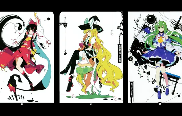 Touhou, sanae, marisa, reimu