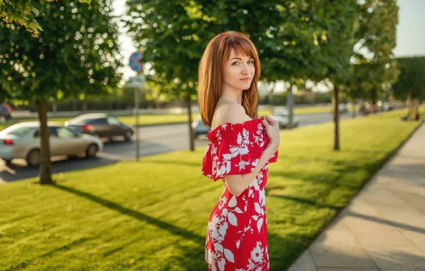 Model, pretty, red dress, Георгий Дьяков
