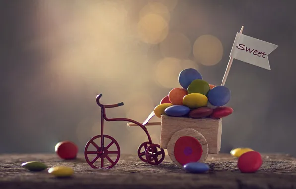 Картинка велосипед, конфеты, тележка, Sweet