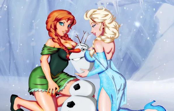 Девушка, снеговик, Disney, frozen, anna, Olaf, elsa