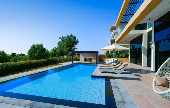Вилла, бассейн, курорт, Dubai, терраса, ОАЭ, Jumeirah Golf Estate, Villa 26 Whispering Pines