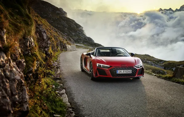 Закат, горы, вечер, Audi R8, Spyder, V10, 2020, RWD