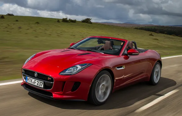 Car, Jaguar, red, road, F-Type