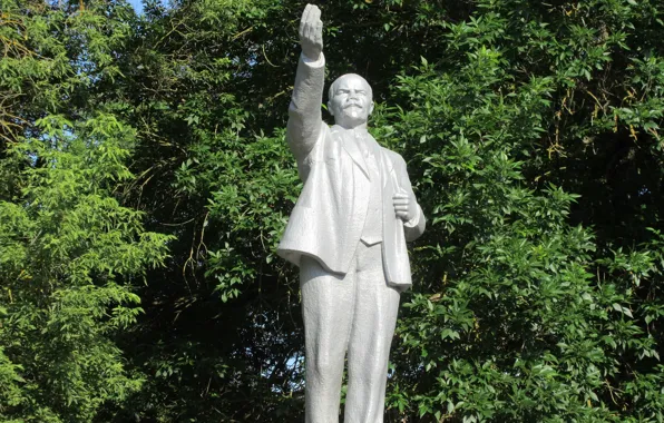 Деревья, парк, памятник, статуя, Ленин, станица Петровская