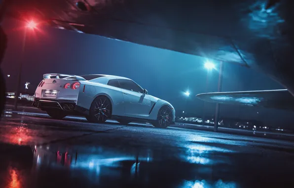 Белый, Самолет, Истребитель, GTR, Japan, Nissan, Car, Night