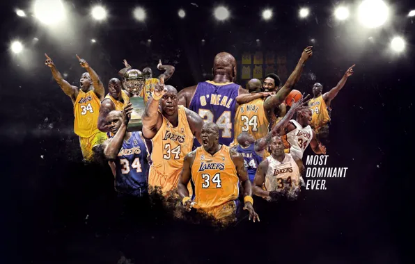 Картинка Баскетбол, NBA, Los Angeles Lakers, Игрок, Shaquille O'Neal, Шакил О'Нил, Лос-Анджелес Лейкерс, Супер мен