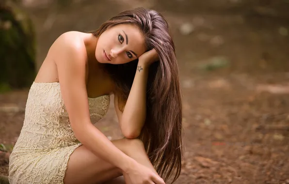 Model, Tattoo, Robert Choquette, Sensual Gaze, Mini Dress, Woman Outdoors