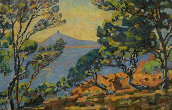 Море, пейзаж, горы, картина, Арман Гийомен, Armand Guillaumin, The Bay of Agay and the Semaphore