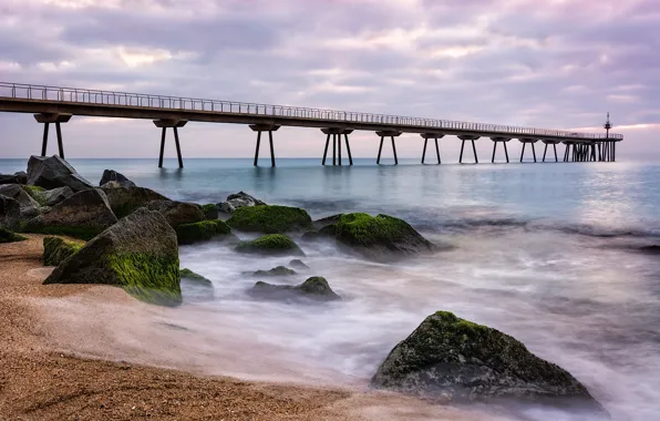 Картинка мост, побережье, Испания, Spain, Catalonia, Бадалона, Pont del Petroli, Badalona