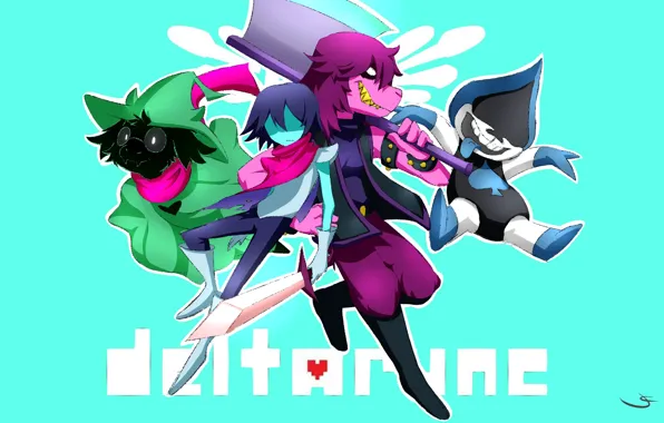 Игра, персонажи, бирюзовый фон, Deltarune