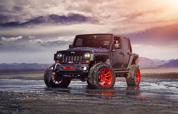 Red, Front, Forged, Custom, Wrangler, Jeep, Wheels, Track