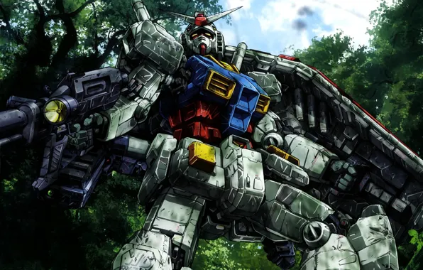 Робот, аниме, арт, mobile suit gundam