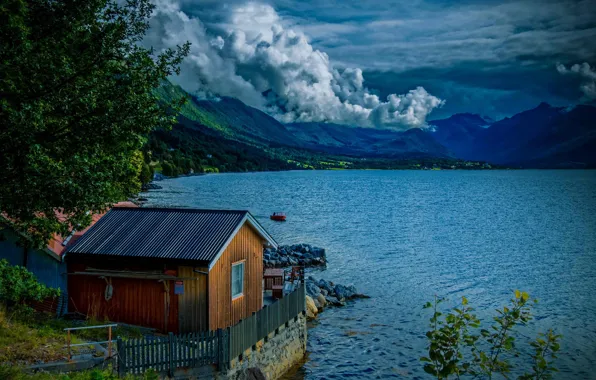 Картинка озеро, фото, гора, Norway, Isfjorden