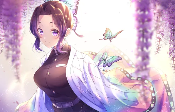 Девушка, цветы, глициния, Клинок Рассекающий Демонов, Demon Slayer Kimetsu No Yaiba