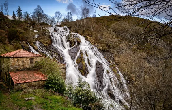 Картинка горы, река, дома