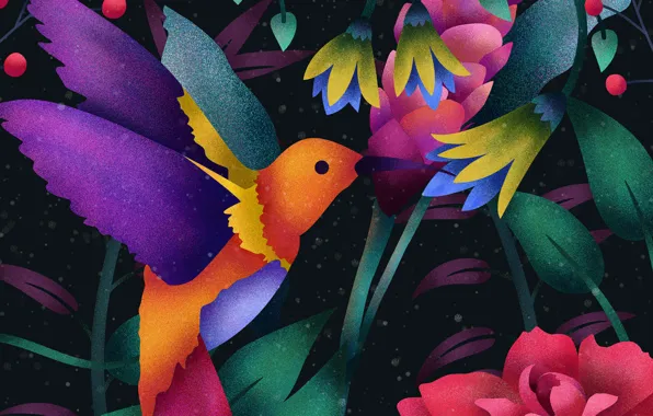 Картинка Art, Wallpaper, Digital, Hummingbird