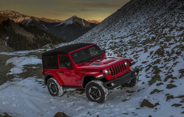 Снег, горы, красный, 2018, Jeep, перевал, Wrangler Rubicon