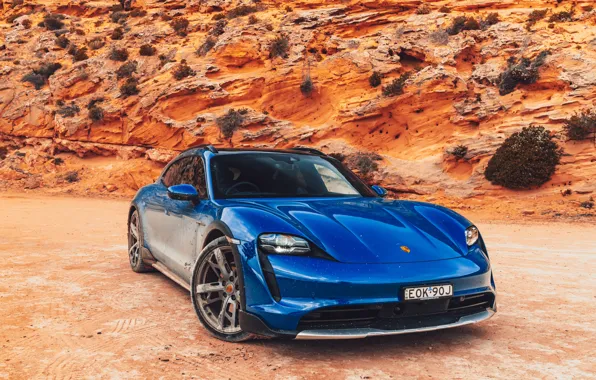 Porsche, Blue, Front, Wheels, Mud, Cross Turismo, 2021, Taycan