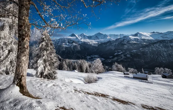 Winter, mountain, Swiss Alps