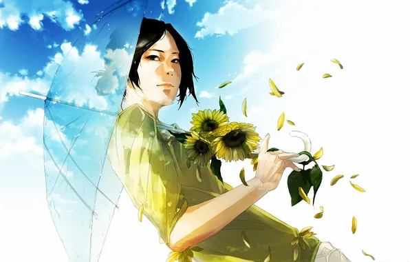 Картинка девушка, цветы, зонт, арт, re°