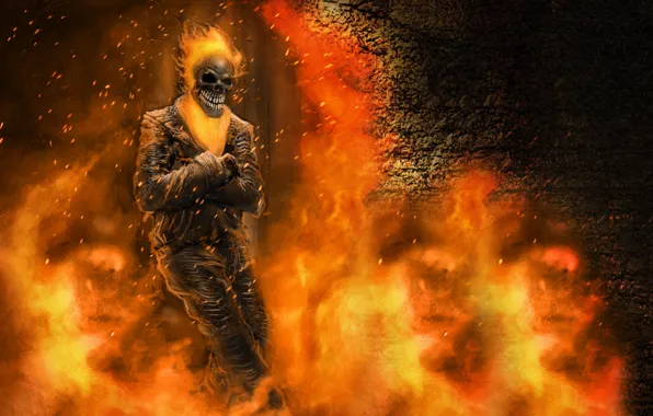 Фантастика, огонь, скелет, призрачный гонщик, ghost rider