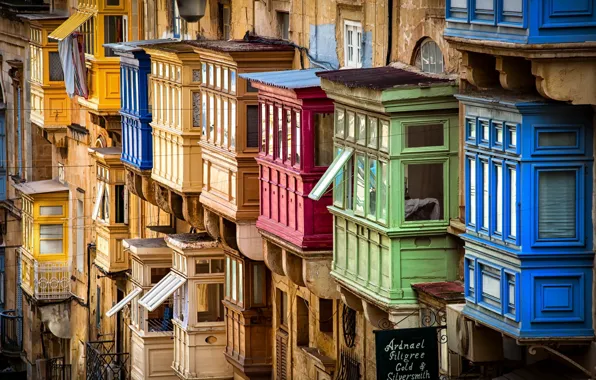 Malta, Valletta, Traditional colourful balconies