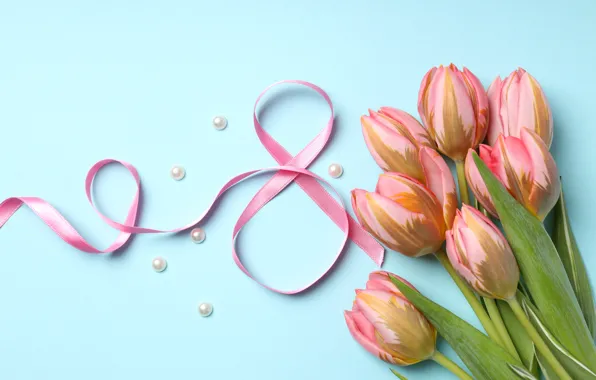 Картинка цветы, тюльпаны, happy, 8 марта, pink, flowers, tulips, spring