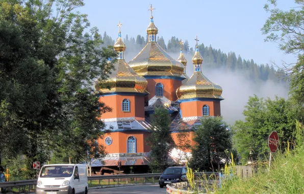 Картинка дорога, горы, церковь