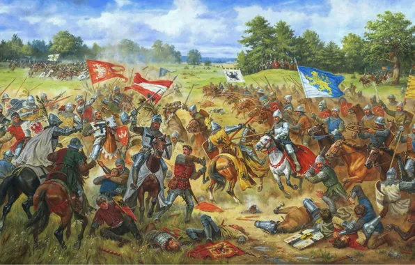 Картинка масло, картина, холст, 1410 год&ampquot;, &ampquot;Галицкие хоругви в Грюнвальдской битве, художник Артур Орленов