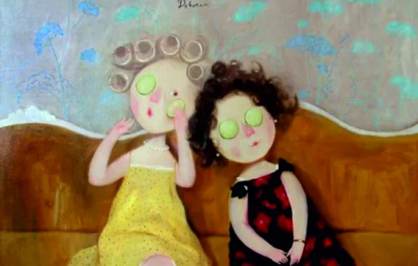 Картинка девочки, бигуди, Гапчинская, огурцовая маска