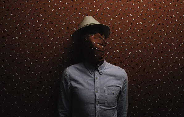Wallpaper, hat, man, dress shirt, covered face