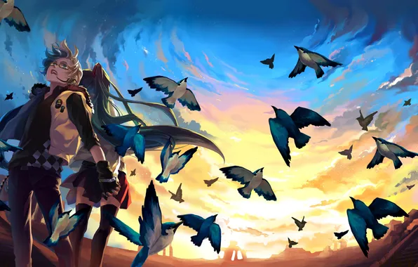Картинка небо, птички, vocaloid, hatsune miku