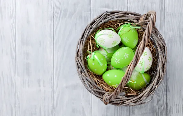 Пасха, корзинка, wood, spring, Easter, eggs, decoration, Happy