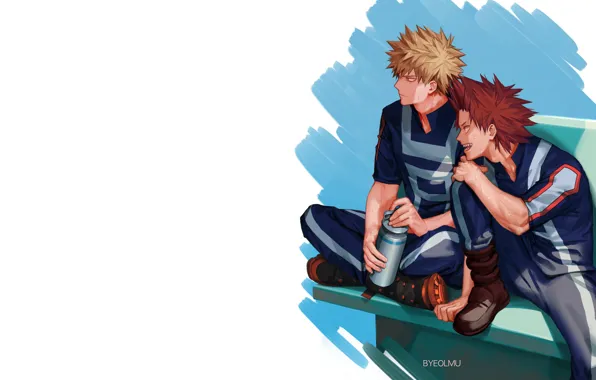 Парни, My Hero Academia, Boku No Hero Academia, Моя Геройская Академия, Бакуго Катсуки, Эйджиро Киришима