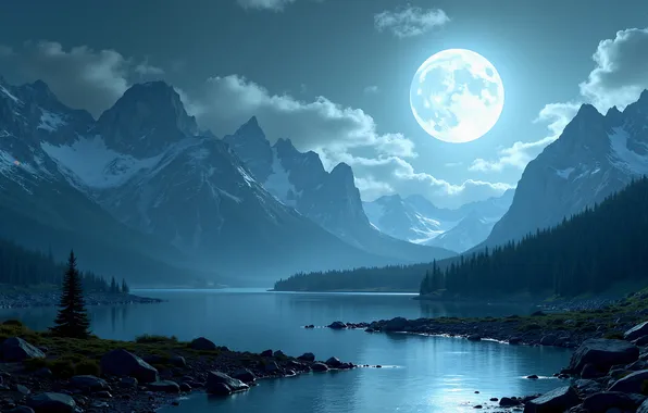 Moon, nature, water, night