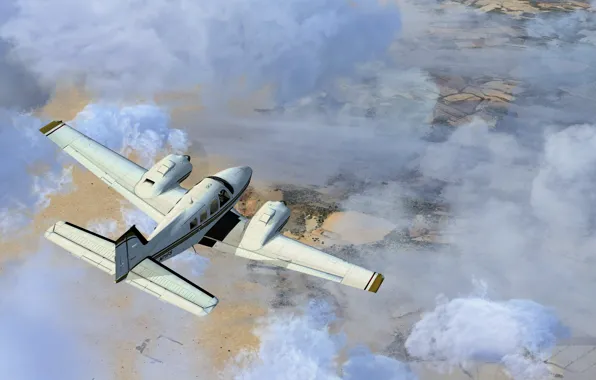 Картинка небо, облака, полёт, самолёт, двухмоторный, транспортный, в пункт назначения