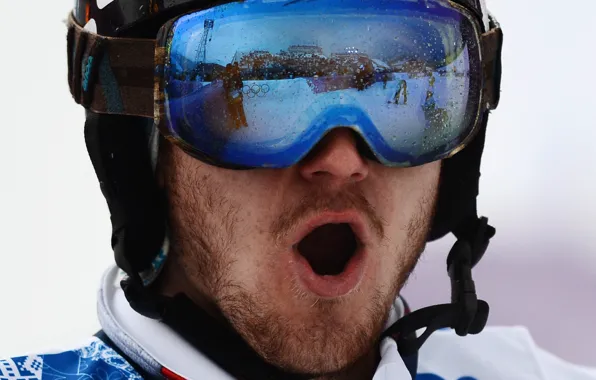 Картинка отражение, очки, Россия, wow, сноубордист, Сочи 2014, серебряный призёр, Николай Олюнин