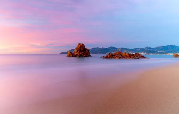 Картинка beach, sky, landscape, coast, nature, water, clouds, rocks