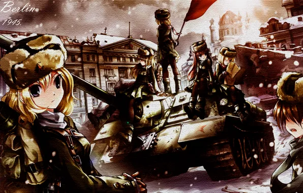 Девушки, фотография, ссср, САУ, Берлин, су-85, corrected