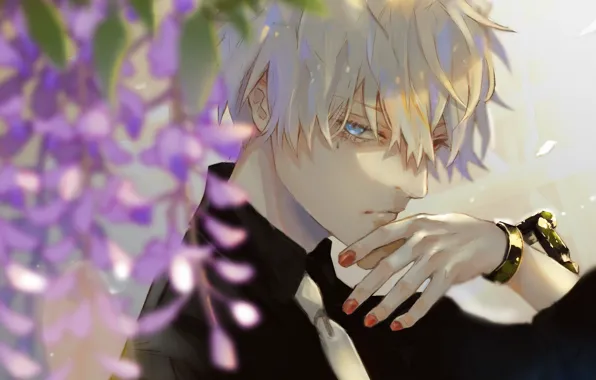Взгляд, цветы, рука, аниме, парень, Tokyo Ghoul, Токийский гуль, Канеки Кен