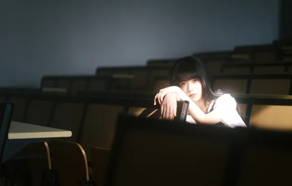 Dark, Beautiful, Asian, Model, Woman, Cute, Desk, Pretty